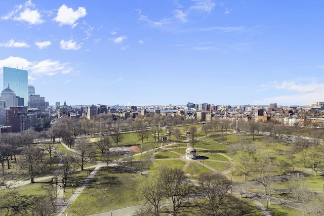 bird's eye view with a city view