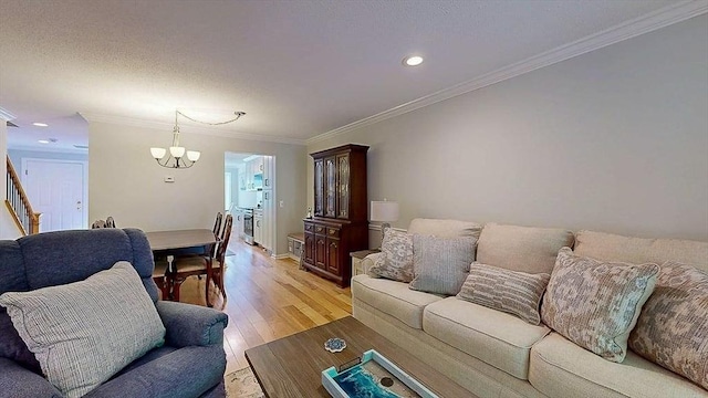 3 Oakwood Ln Unit 3, Worcester, MA 01604 - living area featuring a chandelier, light wood-type flooring, ornamental molding, recessed lighting, and stairs