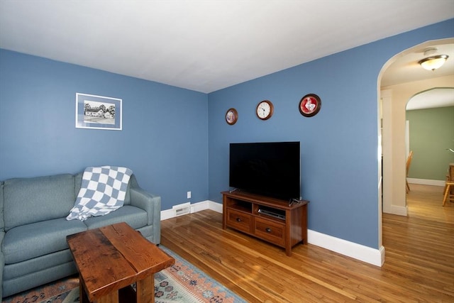 living room with wood-type flooring