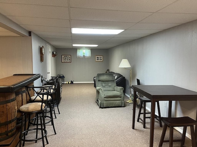 48 Birchcroft, Leominster, MA 01453 - living room with carpet flooring, a paneled ceiling, and a bar