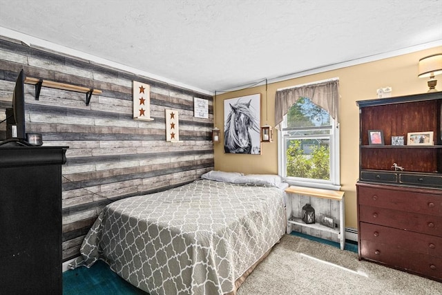 18 Russell Holmes Way, Carver, MA 02330 - carpeted bedroom with wooden walls and a textured ceiling