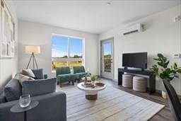 203 Lowell St Unit 204, Wilmington, MA 01887 - living area with an AC wall unit and wood finished floors