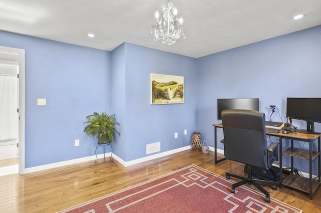 79 Flanagan Dr, Framingham, MA 01701 - office space with wood finished floors, baseboards, a chandelier, and recessed lighting