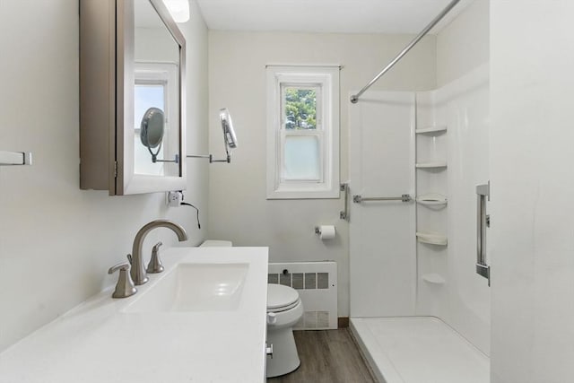 1064 James St Unit 1064, Chicopee, MA 01022 - bathroom featuring radiator, toilet, a shower stall, wood finished floors, and vanity