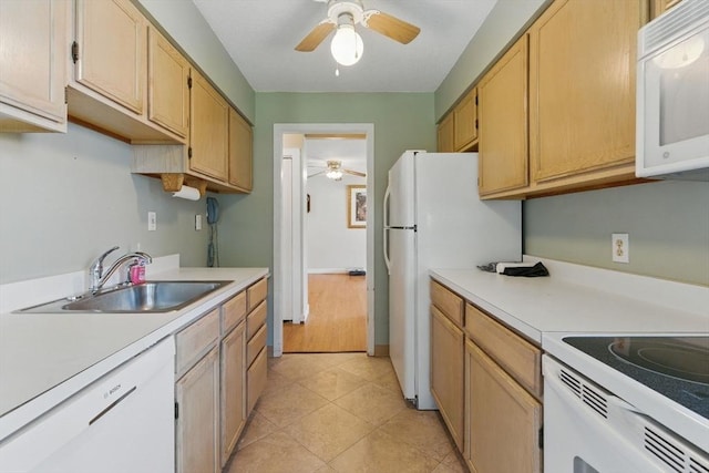 1064 James St Unit 1064, Chicopee, MA 01022 - kitchen featuring white appliances, ceiling fan, a sink, and light countertops