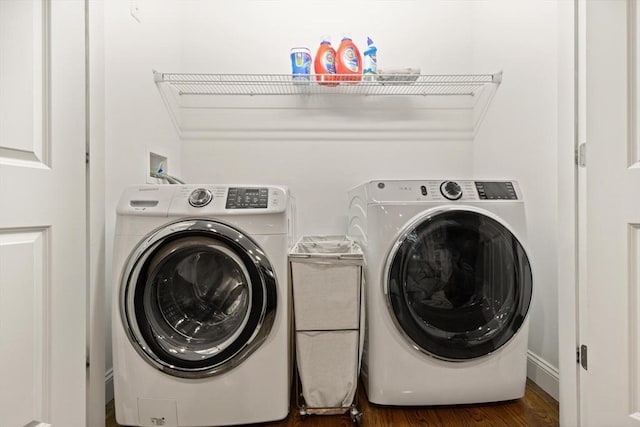 35 Orchard Rd, Milton, MA 02186 - laundry room with washing machine and dryer and dark wood finished floors