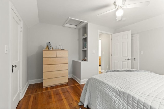 35 Orchard Rd, Milton, MA 02186 - bedroom with attic access, dark wood-style floors, baseboards, a ceiling fan, and vaulted ceiling