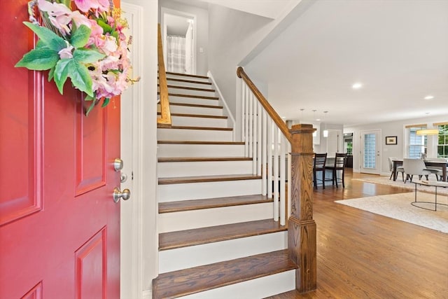 35 Orchard Rd, Milton, MA 02186 - entryway featuring wood finished floors, stairway, and recessed lighting
