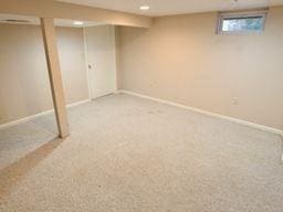 basement featuring carpet flooring