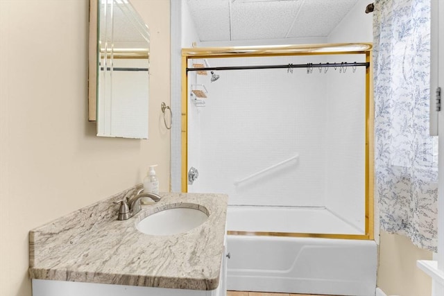 bathroom featuring vanity and washtub / shower combination
