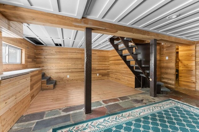 interior space with wood walls