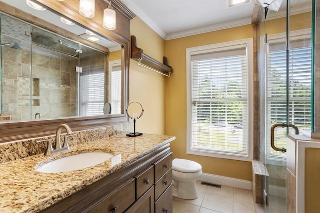 6 Rebanna Rd, Westminster, MA 01473 - full bath with vanity, tile patterned floors, a stall shower, plenty of natural light, and ornamental molding