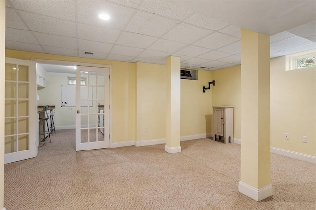 6 Rebanna Rd, Westminster, MA 01473 - basement with carpet, french doors, and a drop ceiling