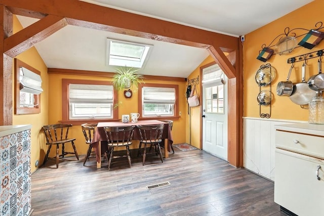 7 Gaston St, Easthampton, MA 01027 - dining space featuring lofted ceiling, wood finished floors, and a skylight