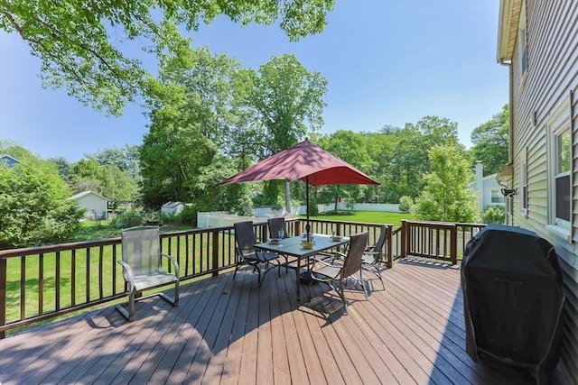 14 Shady Oak Ln, Natick, MA 01760 - deck with a lawn, outdoor dining area, area for grilling, and view of scattered trees