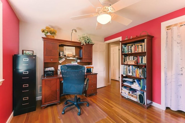 14 Shady Oak Ln, Natick, MA 01760 - office area with wood finished floors, a ceiling fan, and baseboards