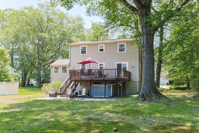 14 Shady Oak Ln, Natick, MA 01760 - back of property featuring a deck, stairs, and a patio area