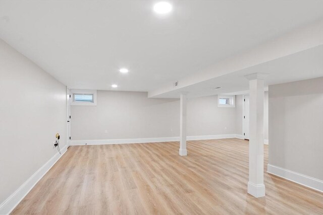 2028 Main St, Concord, MA 01742 - basement featuring light wood-style floors and recessed lighting