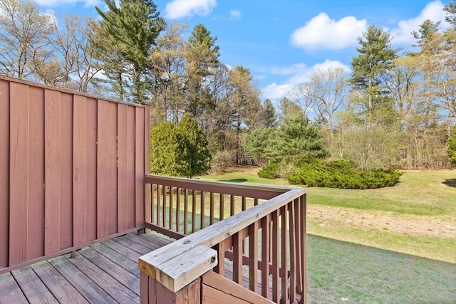wooden terrace featuring a yard