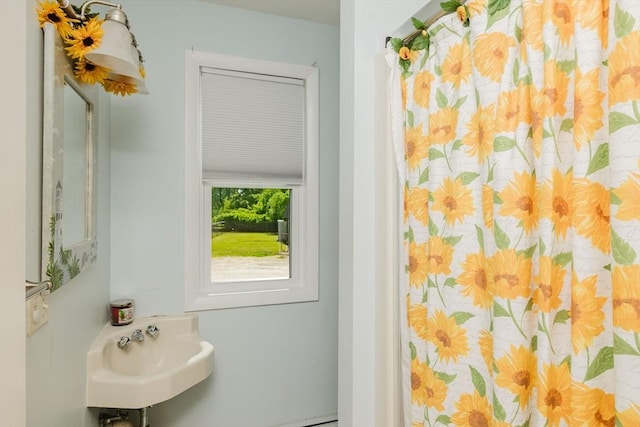 5 Bayview Ave, Fairhaven, MA 02719 - bathroom featuring a sink and a shower with shower curtain