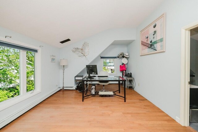 5 Bayview Ave, Fairhaven, MA 02719 - home office with plenty of natural light, a baseboard radiator, and light wood-style floors