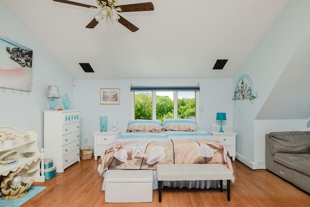 5 Bayview Ave, Fairhaven, MA 02719 - bedroom featuring wood finished floors, lofted ceiling, baseboard heating, and ceiling fan