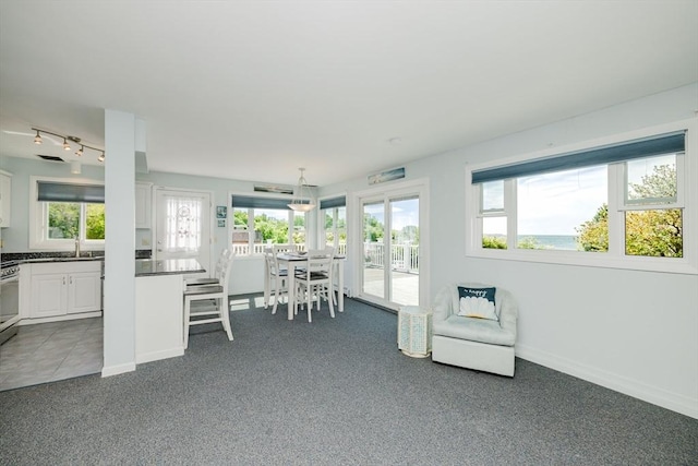 5 Bayview Ave, Fairhaven, MA 02719 - living room with dark carpet, track lighting, and baseboards