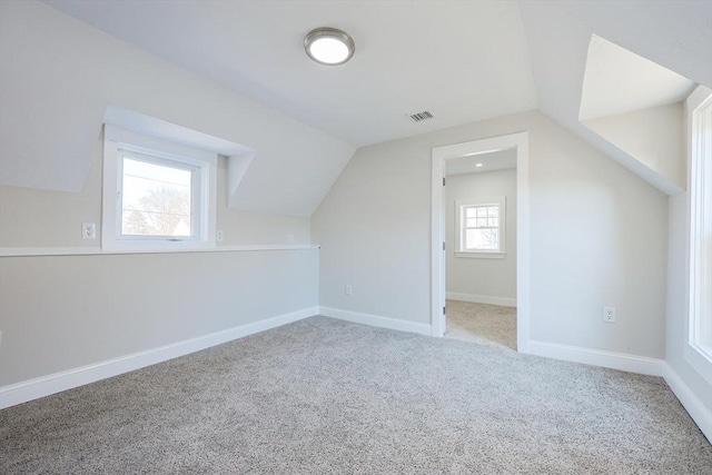 additional living space with carpet floors and lofted ceiling