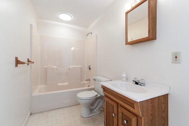 full bathroom featuring vanity, bathtub / shower combination, and toilet