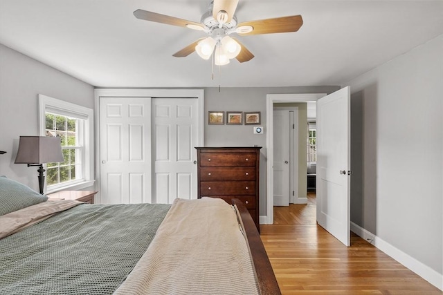 15 Maple St, Salem, MA 01970 - bedroom featuring a closet, wood finished floors, and a ceiling fan
