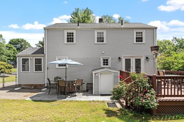 15 Maple St, Salem, MA 01970 - back of house with a deck, a chimney, a patio, and french doors