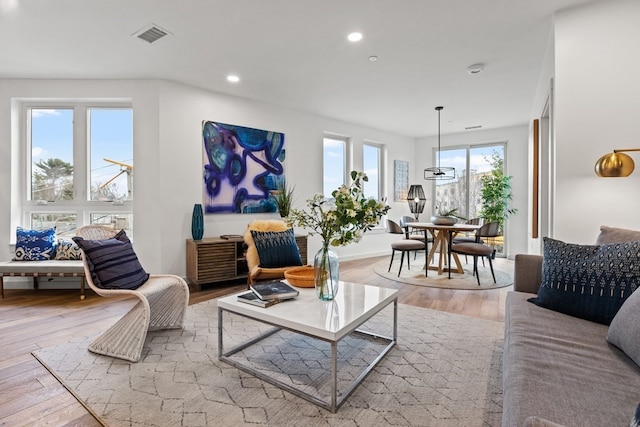 living room featuring light wood-type flooring