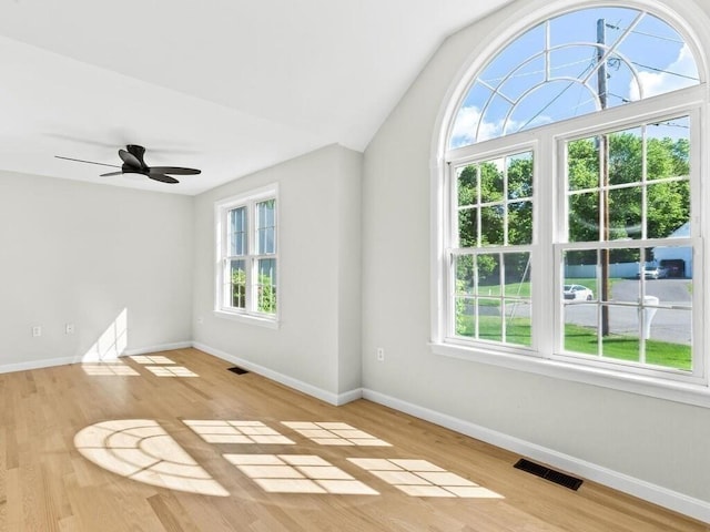 51 Old Stagecoach Rd, Attleboro, MA 02703 - empty room featuring baseboards, wood finished floors, a ceiling fan, and vaulted ceiling