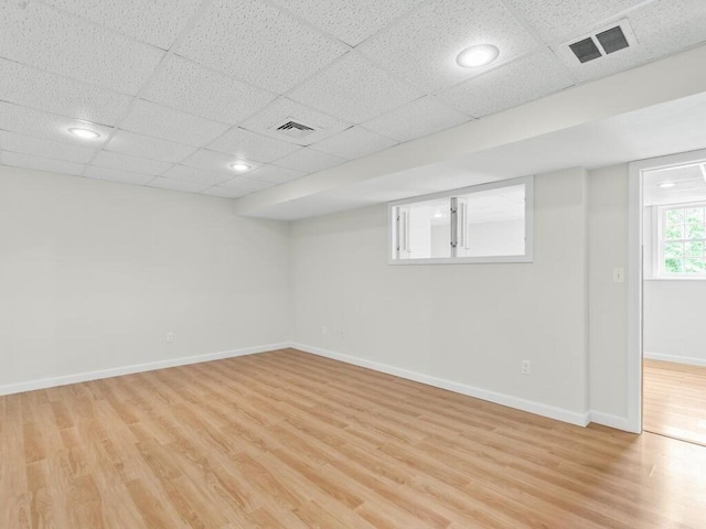 51 Old Stagecoach Rd, Attleboro, MA 02703 - below grade area with light wood-style floors, a drop ceiling, baseboards, and recessed lighting