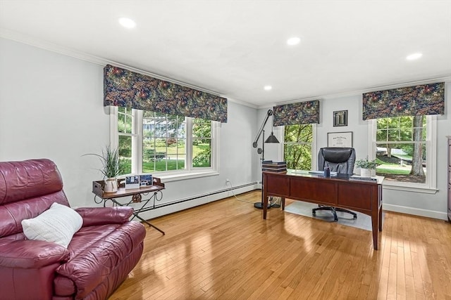 80 Christian Way, North Andover, MA 01845 - office featuring baseboard heating, crown molding, recessed lighting, and light wood-type flooring