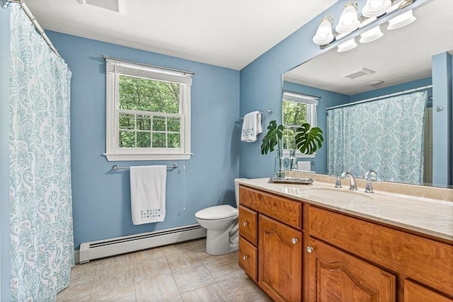80 Christian Way, North Andover, MA 01845 - full bath with a baseboard radiator, vanity, a shower with curtain, and tile patterned flooring