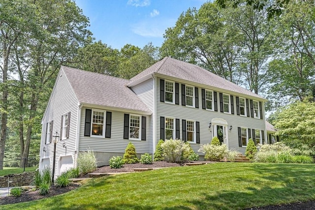 80 Christian Way, North Andover, MA 01845 - colonial home featuring roof with shingles, a front yard, and a garage