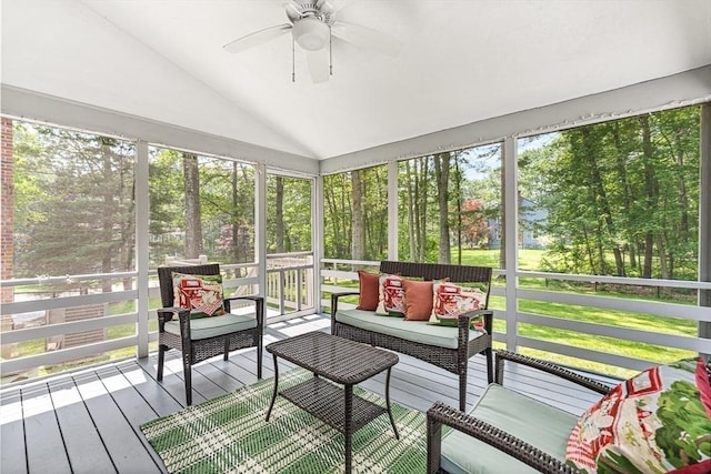 80 Christian Way, North Andover, MA 01845 - sunroom / solarium featuring vaulted ceiling, a ceiling fan, an outdoor hangout area, and healthy amount of natural light