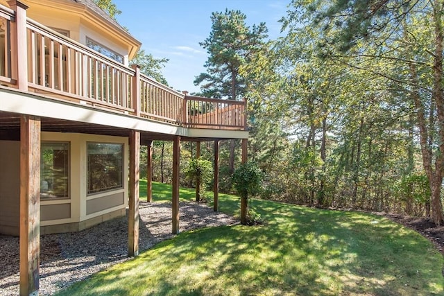 view of yard featuring a wooden deck