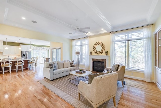 living room with light hardwood / wood-style flooring and a wealth of natural light