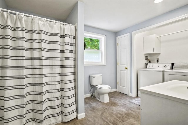 13 Hoyt Ave, Amesbury, MA 01913 - full bath featuring vanity, washing machine and clothes dryer, curtained shower, and recessed lighting