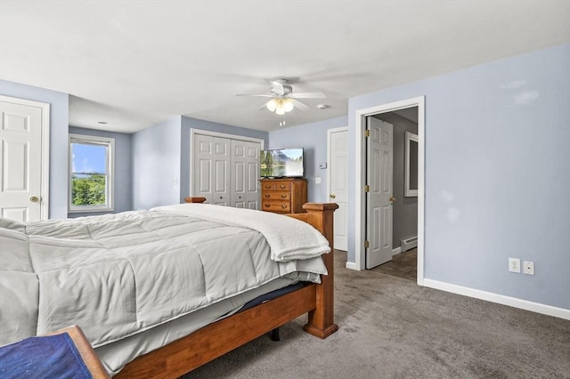 13 Hoyt Ave, Amesbury, MA 01913 - carpeted bedroom with a baseboard radiator and ceiling fan