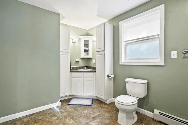 13 Hoyt Ave, Amesbury, MA 01913 - bathroom featuring a baseboard radiator, stone finish flooring, and vanity