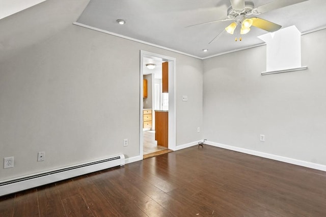 13 Hoyt Ave, Amesbury, MA 01913 - spare room with baseboard heating, a ceiling fan, wood finished floors, ornamental molding, and recessed lighting