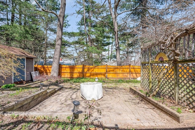 view of yard featuring a patio and a fenced backyard