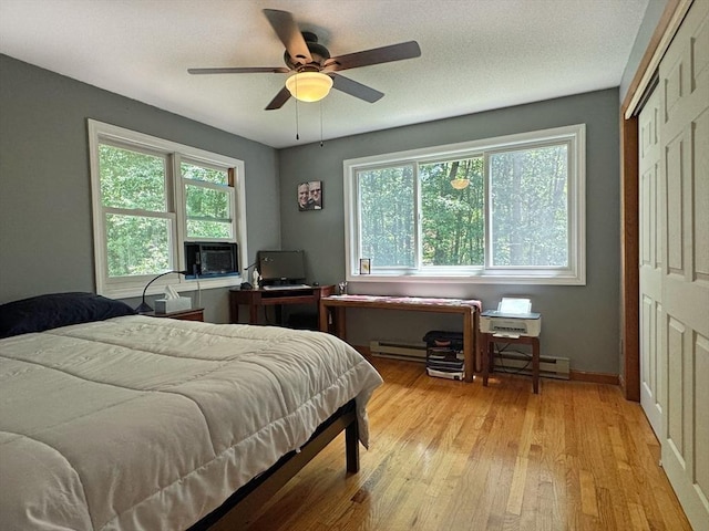 233 Old Wendell Rd, Northfield, MA 01360 - bedroom featuring multiple windows, light wood-type flooring, a baseboard heating unit, and a closet