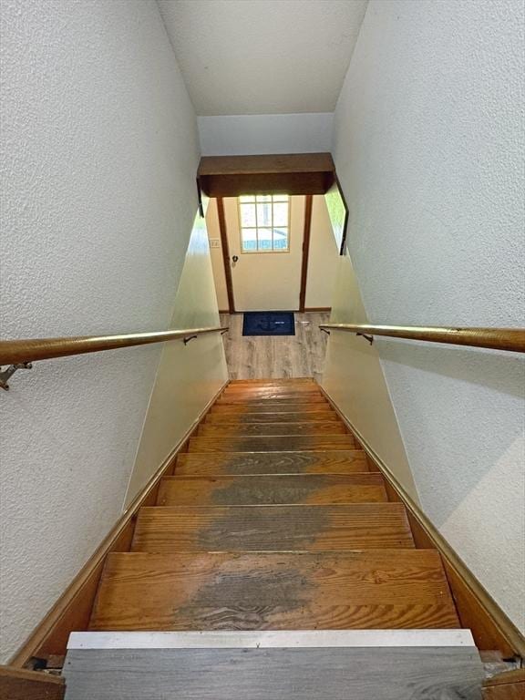 233 Old Wendell Rd, Northfield, MA 01360 - stairs featuring a textured wall and wood finished floors