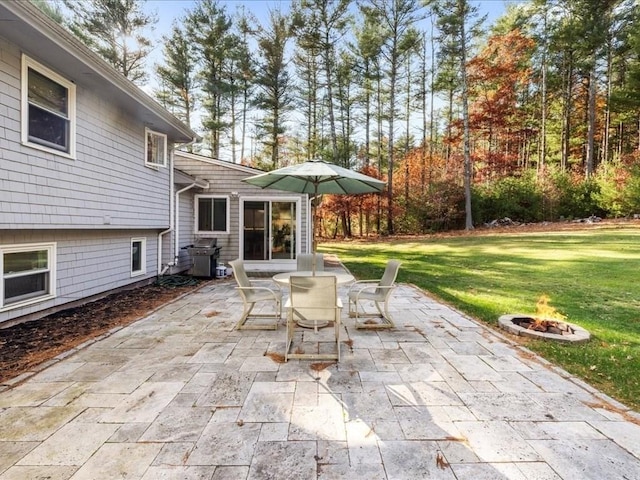 view of patio with a fire pit and a grill