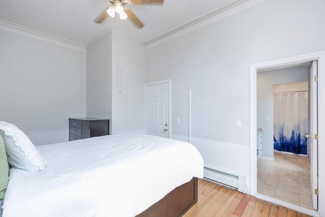 4 Mount Vernon Unit 1, Haverhill, MA 01830 - bedroom with baseboard heating, ornamental molding, light wood finished floors, and a ceiling fan