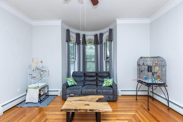 4 Mount Vernon Unit 1, Haverhill, MA 01830 - living area with a baseboard heating unit, ornamental molding, a ceiling fan, and baseboards